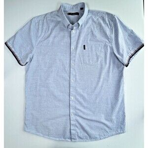 Ben Sherman Blue Cotton Short Sleeve Button Up Shirt Striped Cuffs Men's XXL